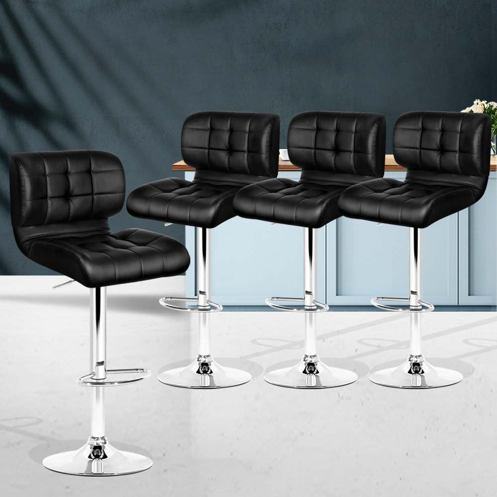 4X Bar Stools Gas Lift Leather Padded Black