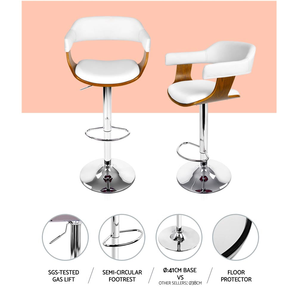 Bar Stools Gas Lift Leather W/Armrest White