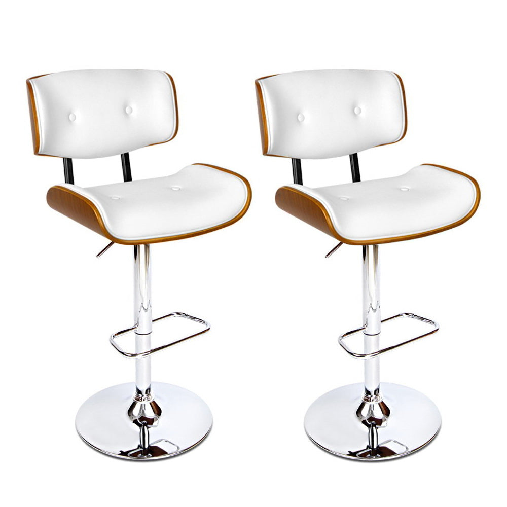 2X Bar Stools Gas Lift Leather White