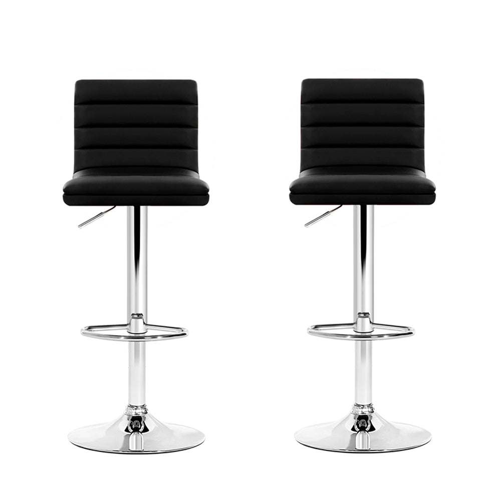 2X Bar Stools Padded Leather Gas Lift Black