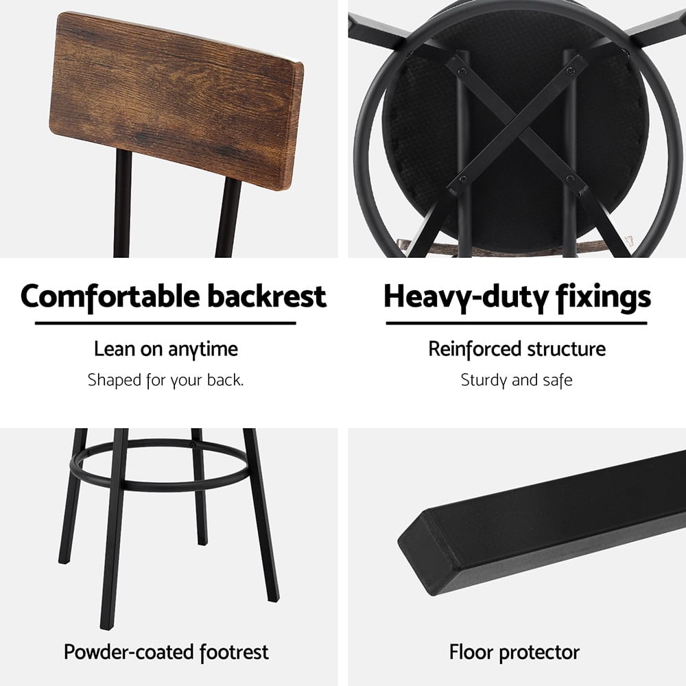 Industrial Bar Stools Leather Upholstered 38x38x99cm