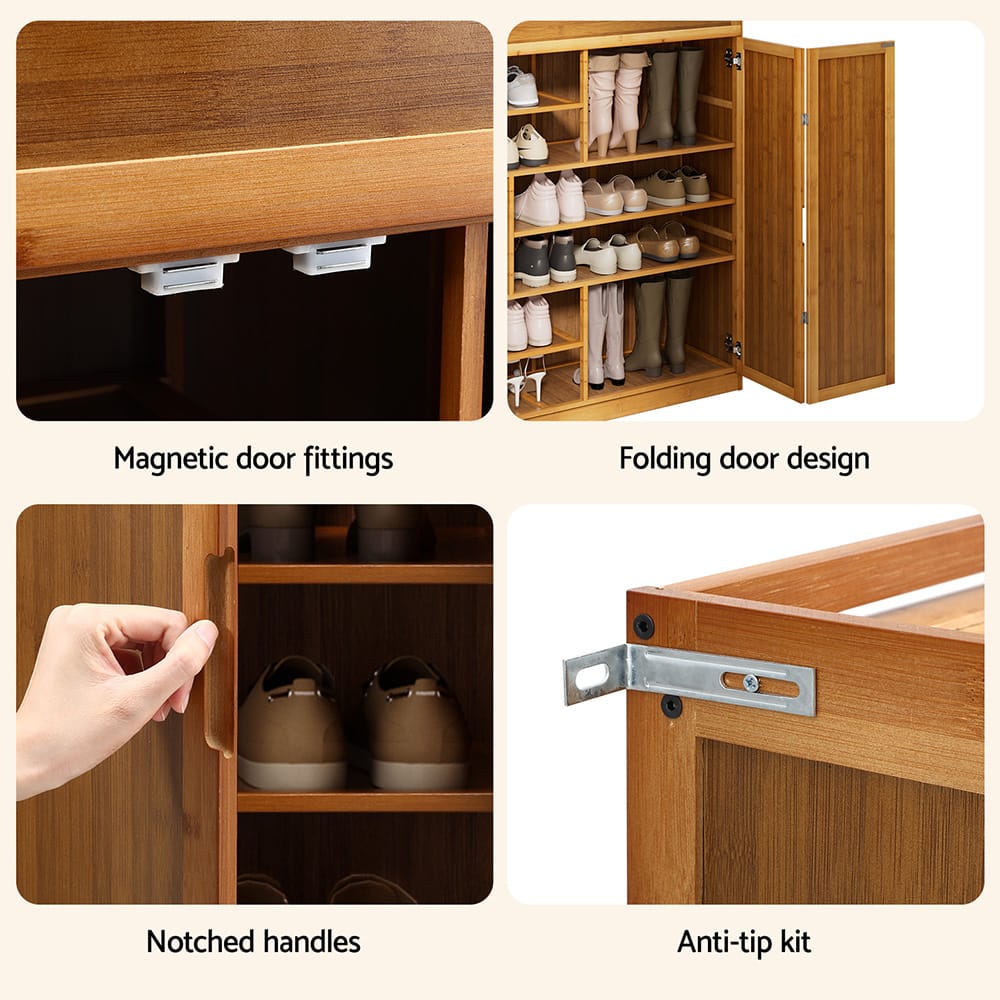 Shoe Rack Cabinet Natural Bamboo 117x33x115cm