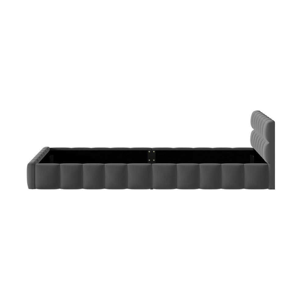Double Bed Frame Grey Velvet Tufted Headboard | HomeAndLivin - 9