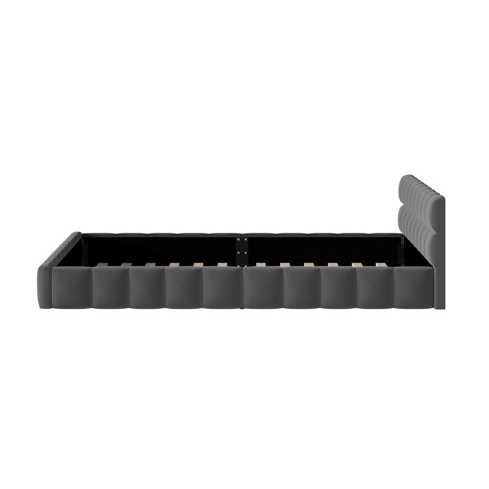 King Bed Frame Grey Velvet Tufted Headboard | HomeAndLiving