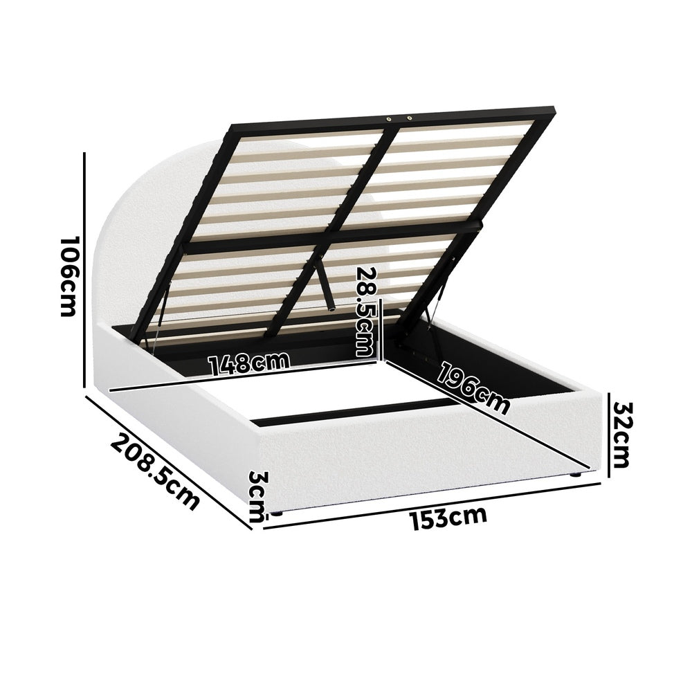 Queen Gas Lift Bed Boucle LED Storage Frame | HomeAndLiving - 8
