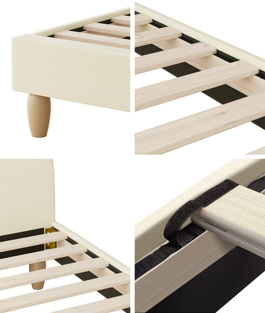 Bed Frame King Single Arched Bedhead Beige Fabric