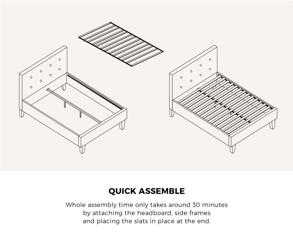 Bed Frame King Single Wooden Fabric Grey