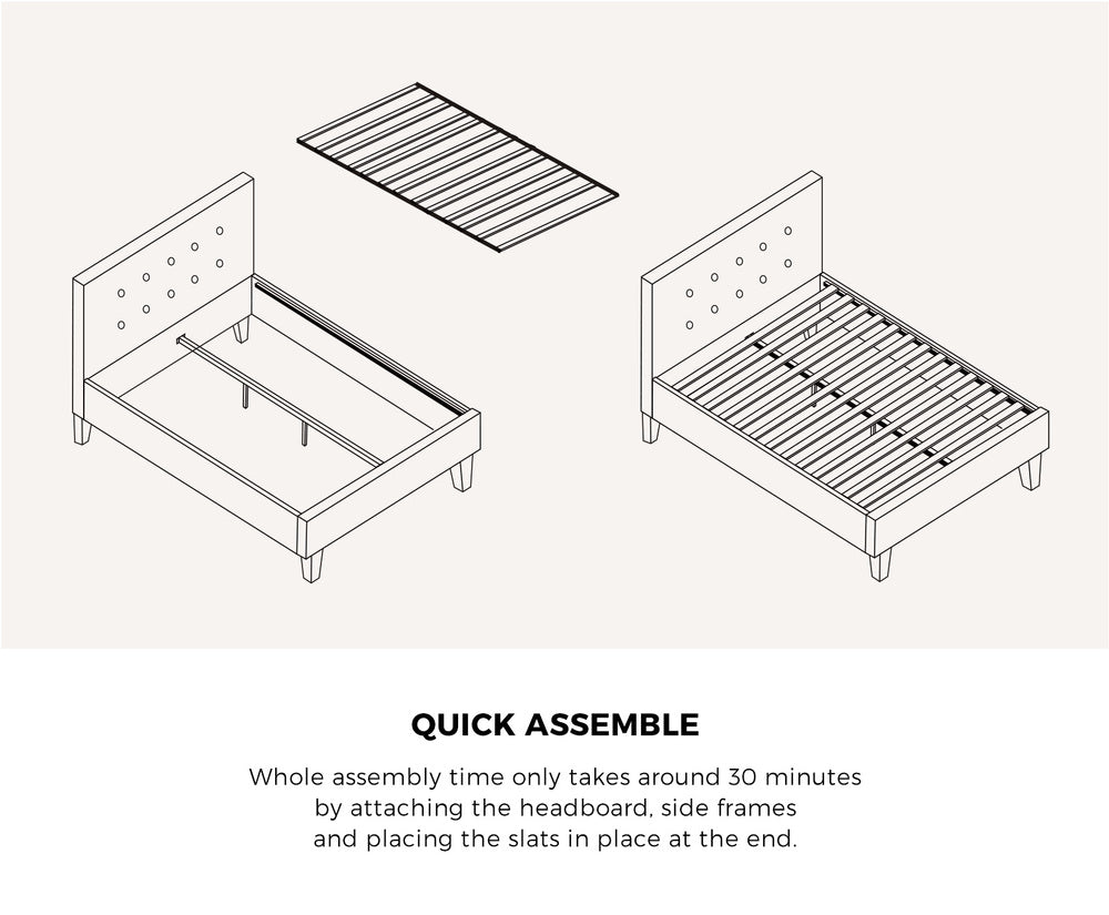 Bed Frame Queen Size Wooden Fabric Grey