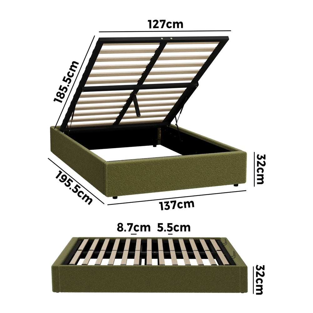 King Single Gas Lift Bed Boucle Green Storage | HomeAndLivin - 5