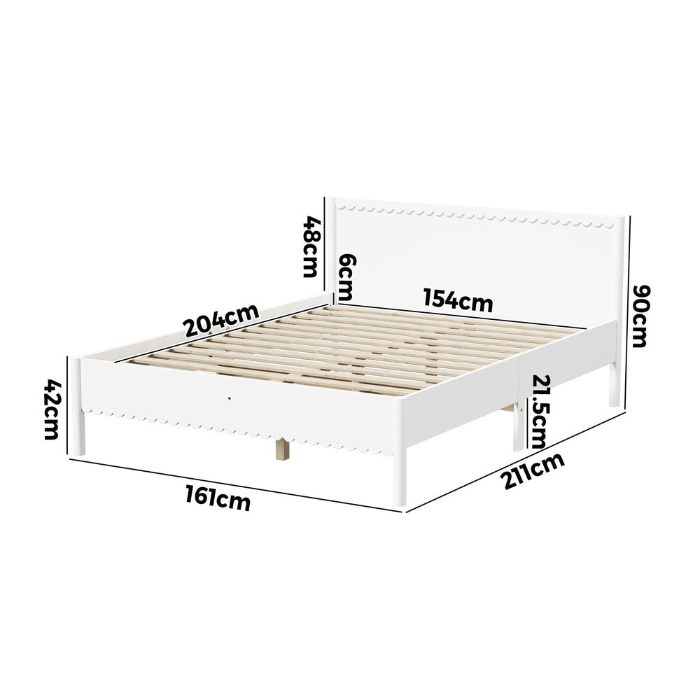 White Wooden Queen Bed Frame 211x161x90cm