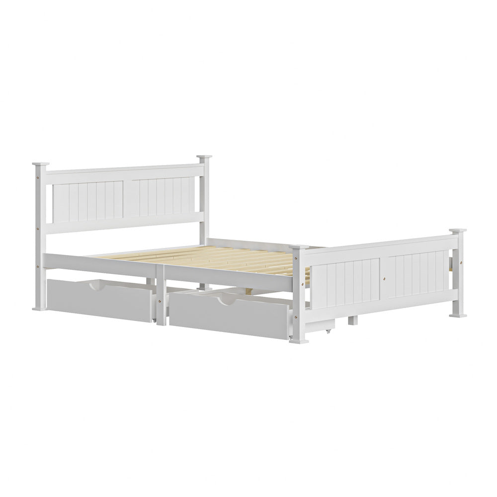 Wood Queen Bed Frame with 2 Storage Drawers White