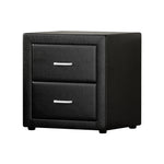 Bedside Table 2 Drawers Side Table Leather - Caden Black