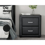 Bedside Table 2 Drawers Side Table Leather - Caden Black