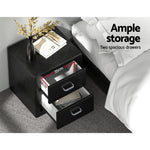 Bedside Table 2 Drawers Side Table Leather - Caden Black
