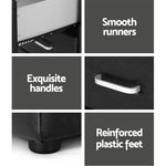 Bedside Table 2 Drawers Side Table Leather - Caden Black