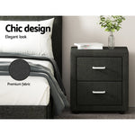 Bedside Table 2 Drawers Fabric - Caden Charcoal