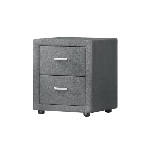 Bedside Table 2 Drawers Fabric - Caden Grey