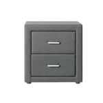 Bedside Table 2 Drawers Fabric - Caden Grey
