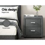 Bedside Table 2 Drawers Fabric - Caden Grey