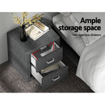 Bedside Table 2 Drawers Fabric - Caden Grey