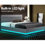 Bed Frame Queen Size Led Gas Lift Grey Lumi