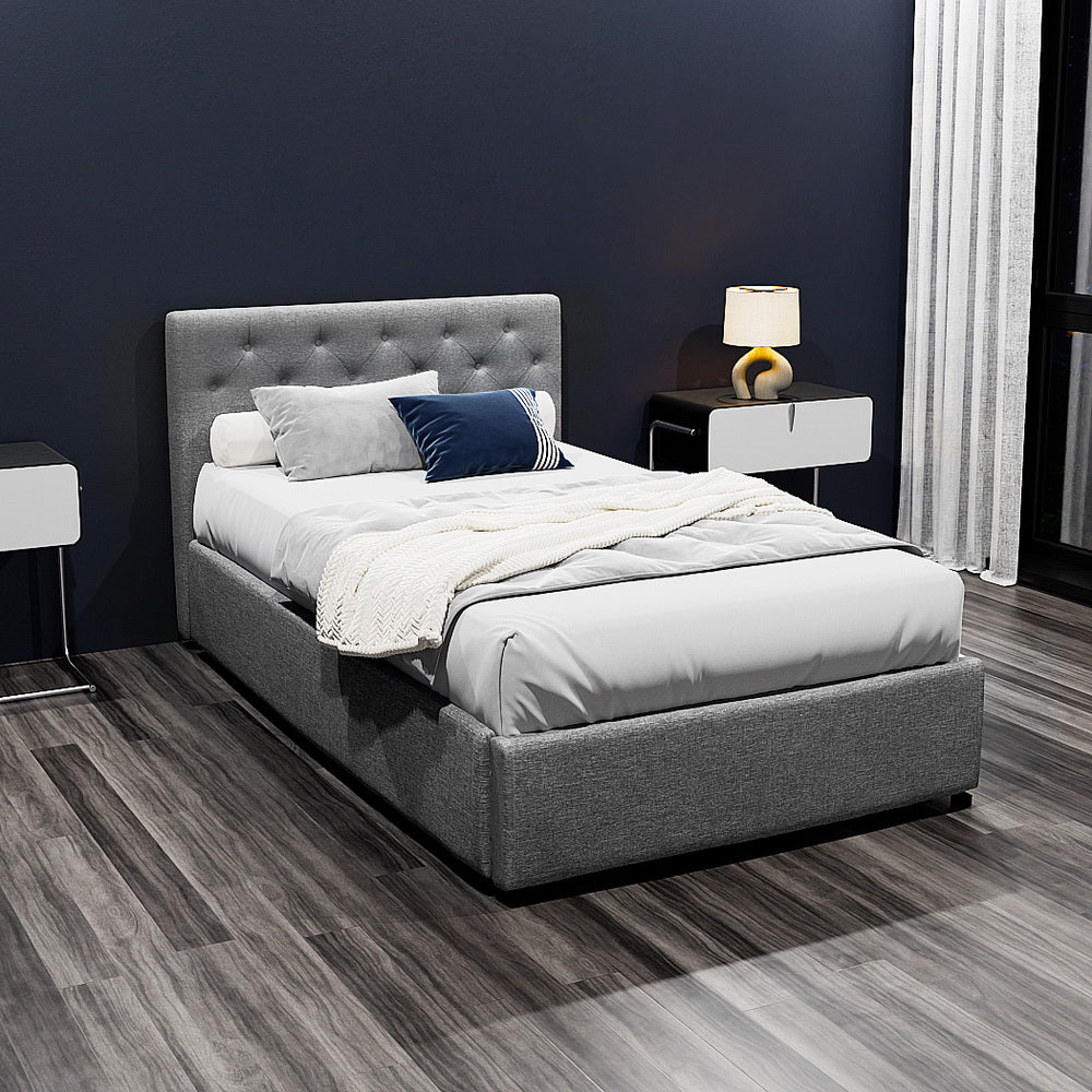 Bed Frame King Single Size Gas Lift Grey Vila