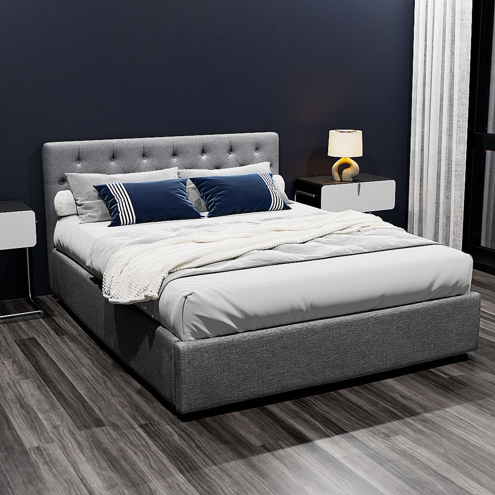 Bed Frame Queen Size Gas Lift Grey Vila