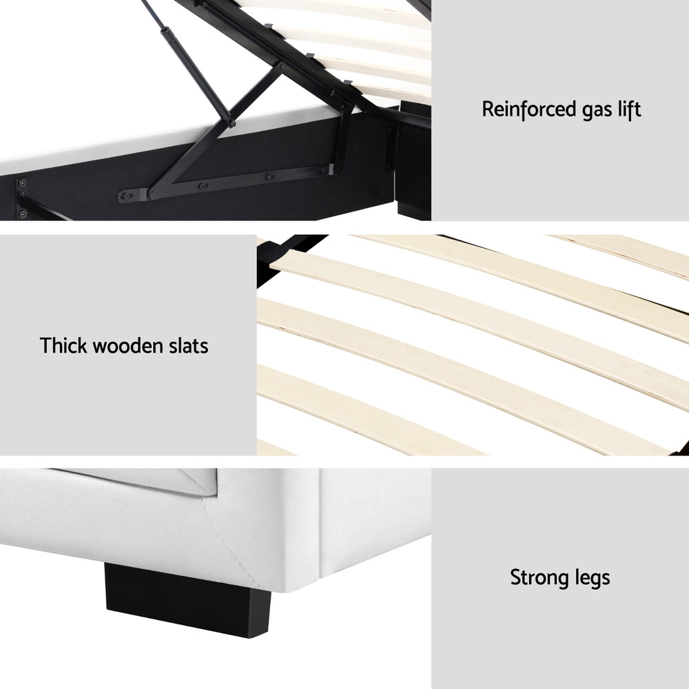 Bed Frame King Single Size Gas Lift White Tiyo
