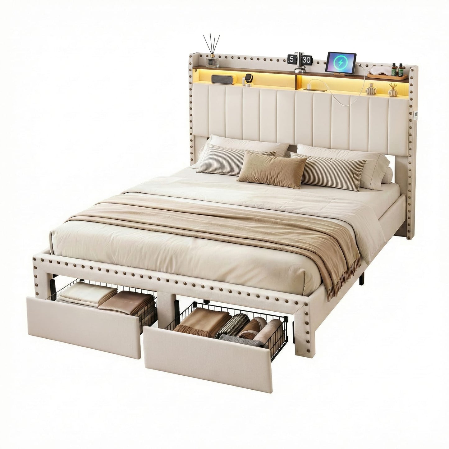 King Bed Frame Shelf Storage 2x3cm