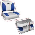 2X Folding Boat Seats Marine Swivel Low Back 13Cm Padding Grey Blue