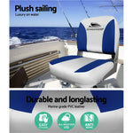 2X Folding Boat Seats Marine Swivel Low Back 13Cm Padding Grey Blue