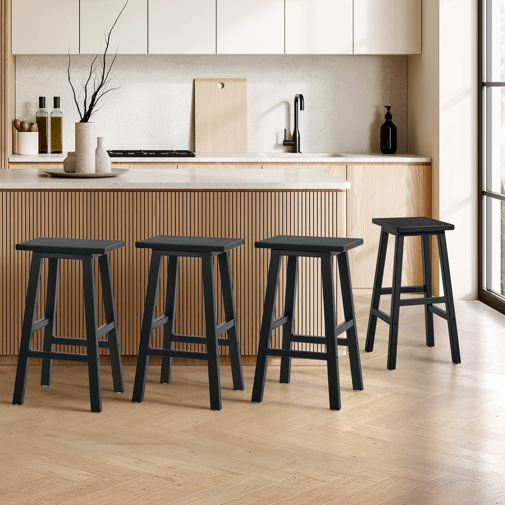 Black Bar Stools Set of 4 Rubber Wood | HomeAndLiving