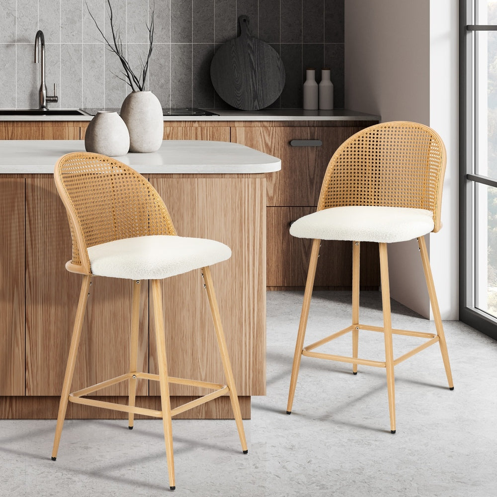 2x Bar Stools Rattan Dining Chair Velvet Black