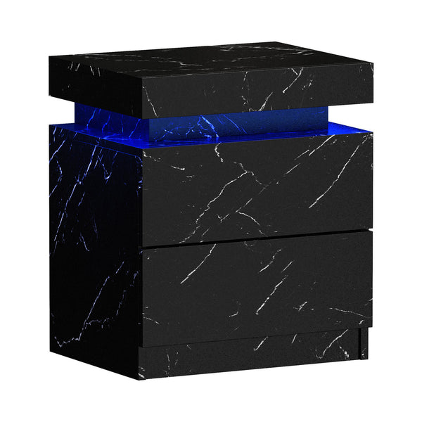 Bedside Table 2 Drawers LED Nightstand Marble Effect Black/White