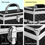 Portable Cosmetic Beauty Makeup Carry Case With Mirror - Diamond Black