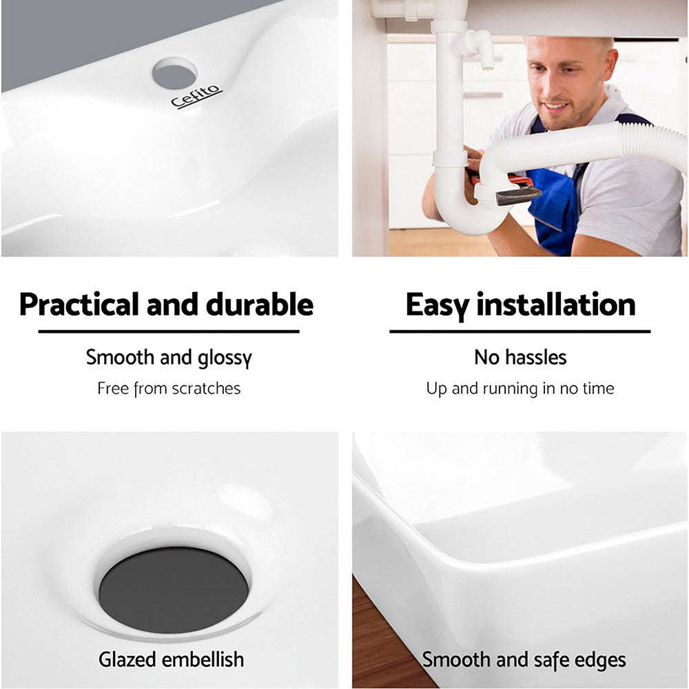 Bathroom Basin Ceramic Vanity Sink Hand Wash Bowl Extra-Large
