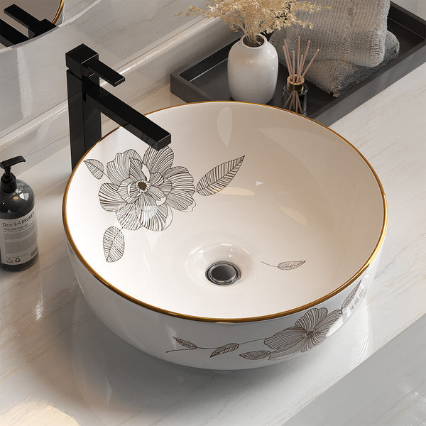  Bathroom Basin Ceramic Vanity Sink Hand Wash Bowl With Pattern