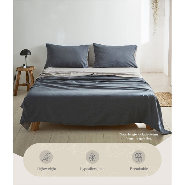  Cotton Bed Sheets Set Navy Grey Cover Double