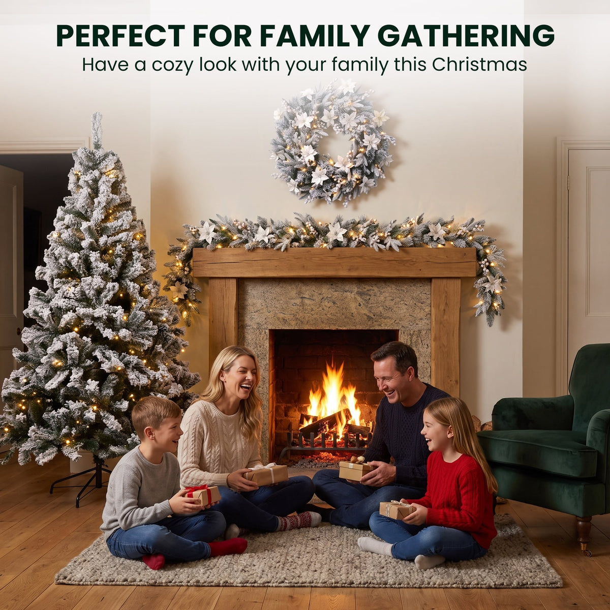 Christmas Tree Set Snow Flocked