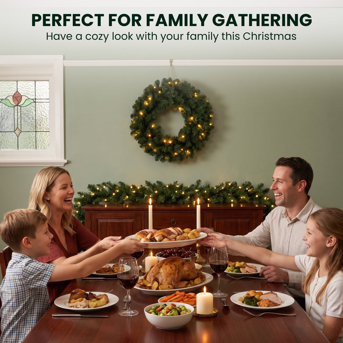 Pre Lit Pine Wreath Garland