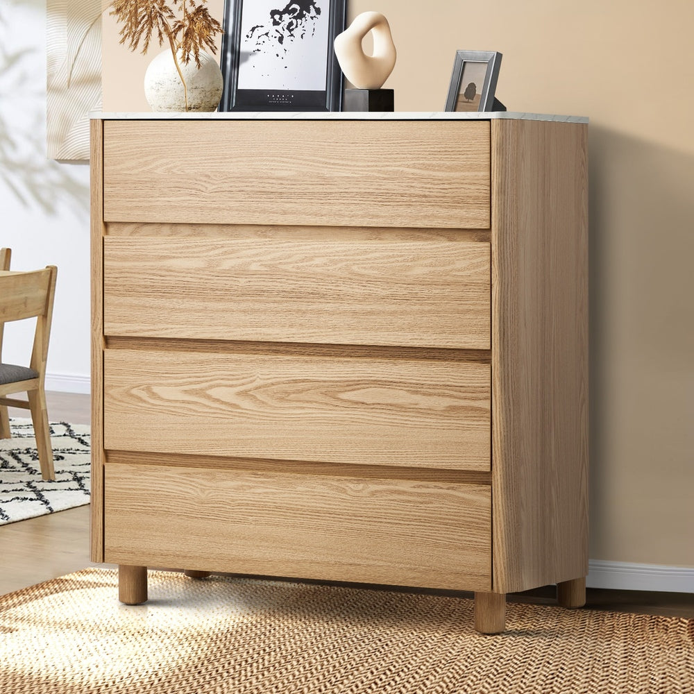 4 Chest of Drawers Dresser Marble Top Natural