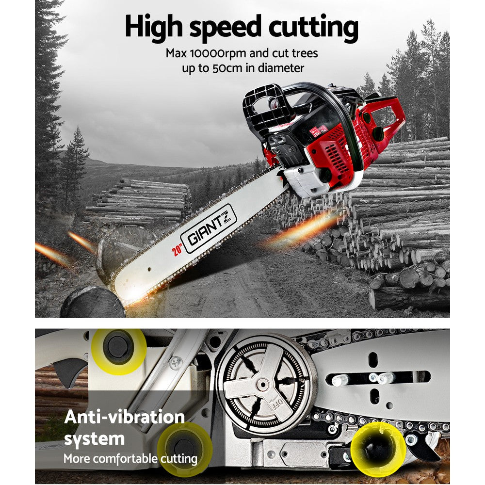 52CC Petrol Commercial Chainsaw Chain Saw Bar E-Start Black