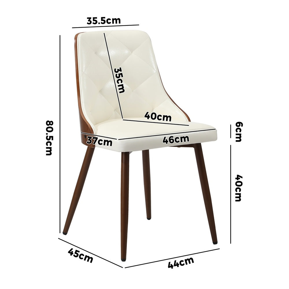 Set of 2 Dining Chairs PU Leather White for Kitchen or Dining Room