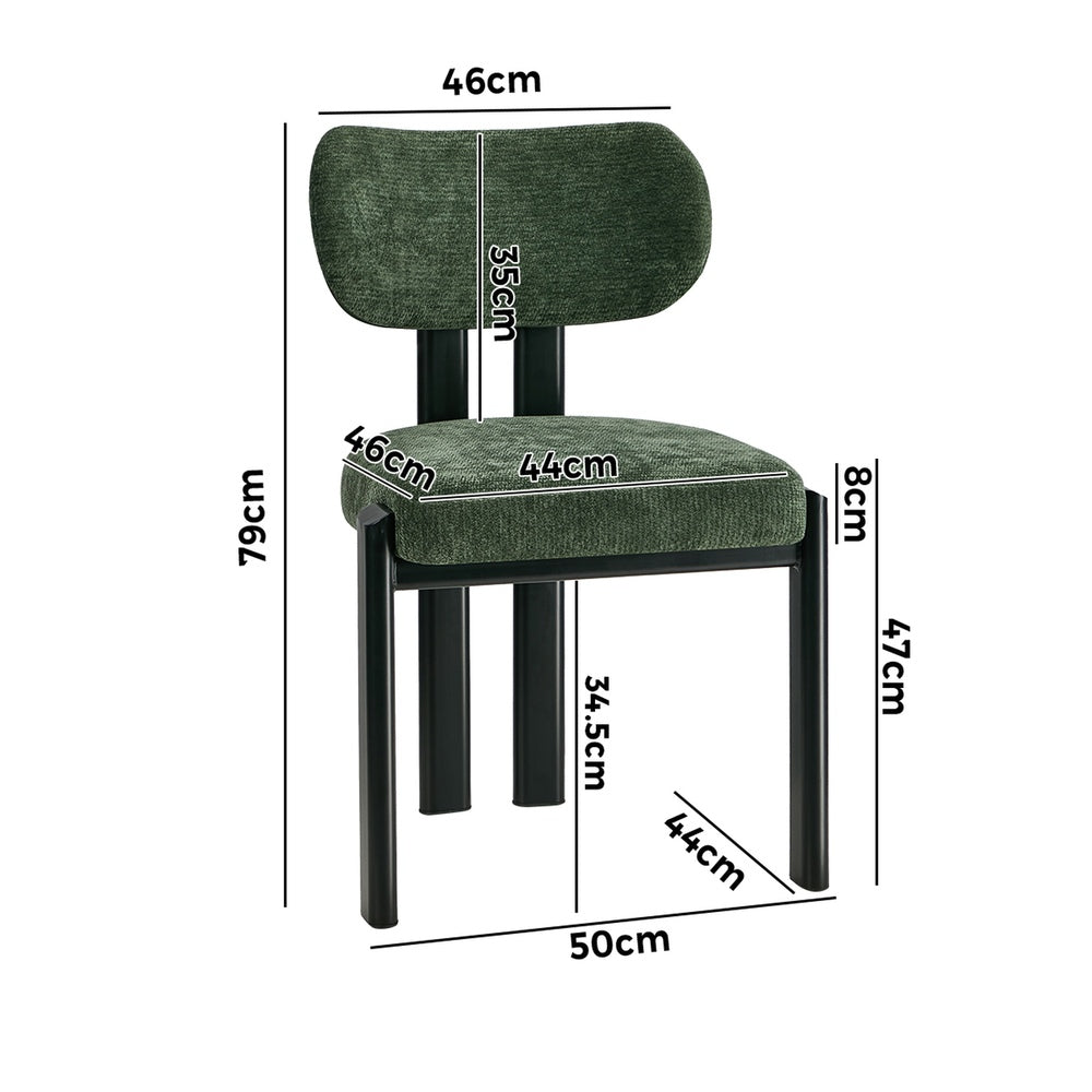 2x Dining Chairs Chenille Kitchen Chair Padded Seat Green