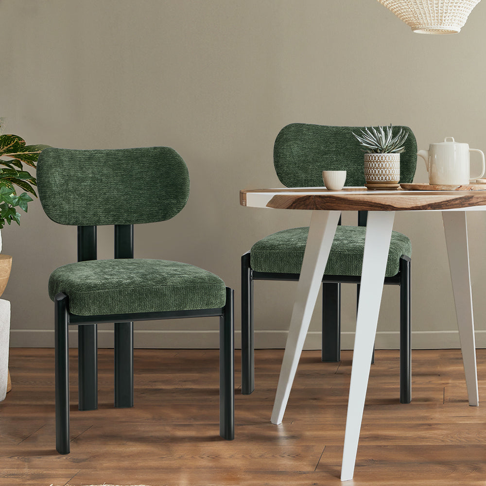 6x Dining Chairs Chenille Kitchen Chair Padded Seat Green