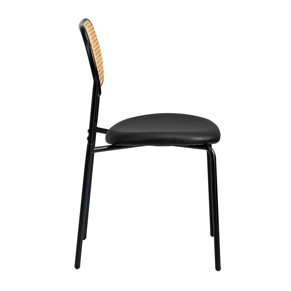 2PCS Rattan Dining Chair Sherpa PU Leather White/Black