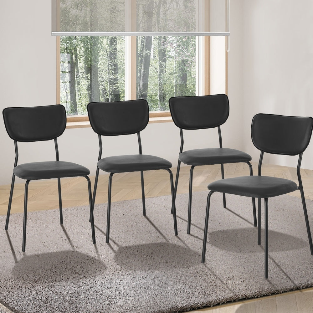 Set of 4 Dining Chairs PU Leather Padded Seat Black Modern Upholstered