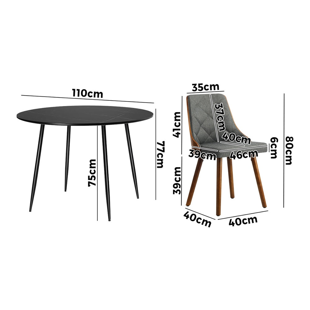 110cm Round Dining Table with 4 Chairs Leather Black