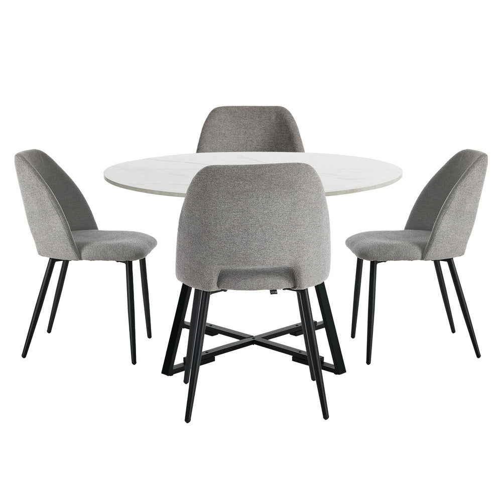 Round Dining Set Grey Fabric 50x47x82cm