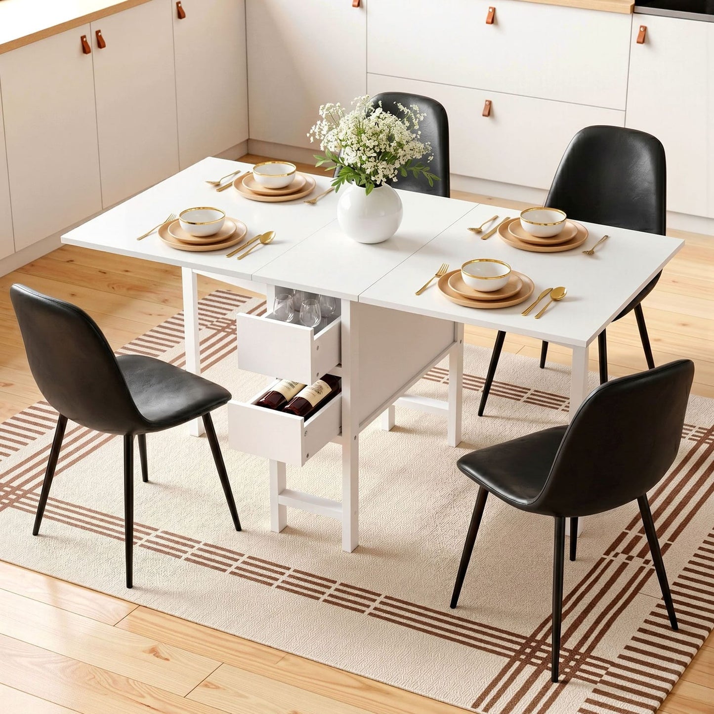 Dining Table Set Foldable 150x80x74.5cm